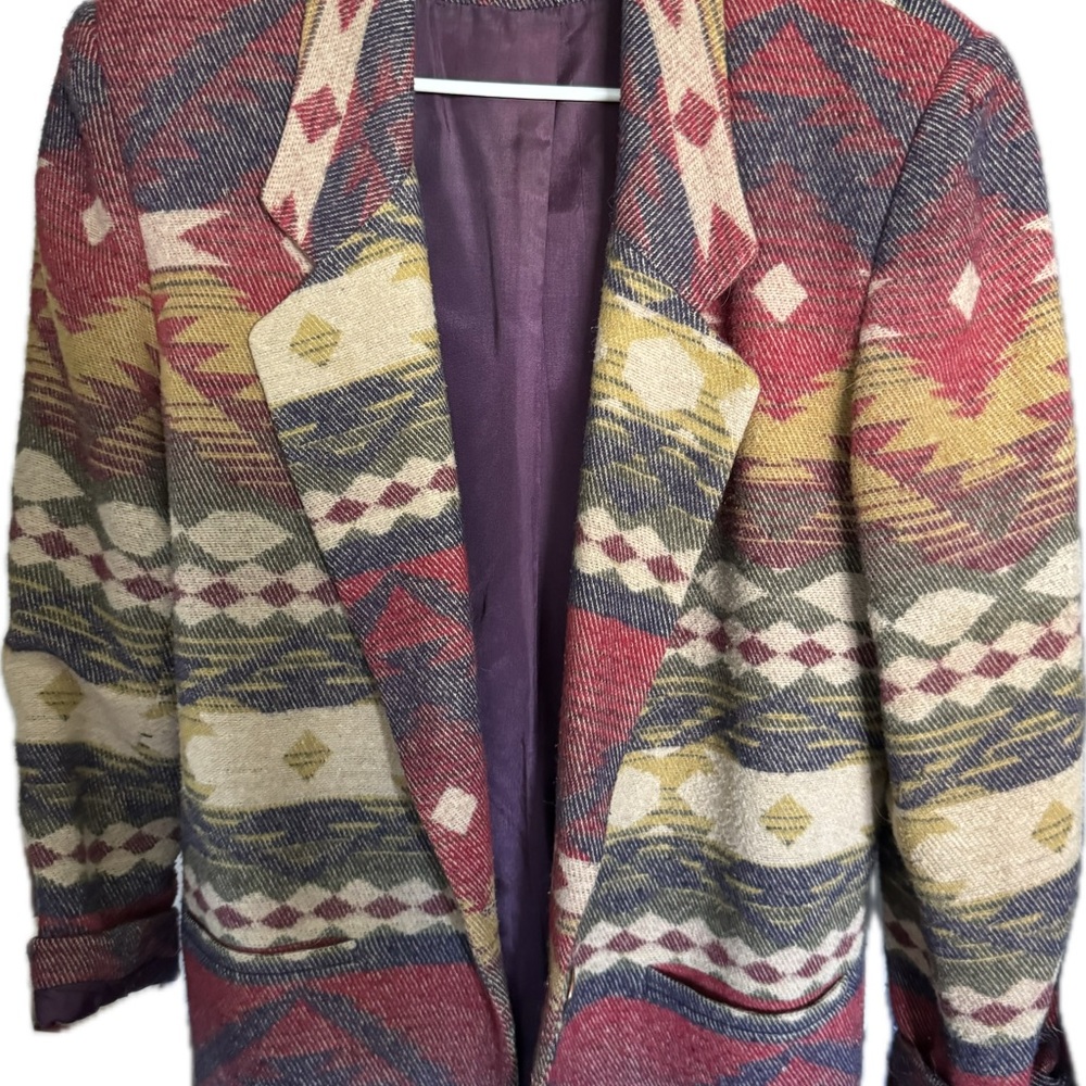 Red and Yellow Blazer with Geometric Patterns